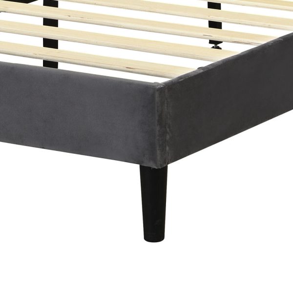 Air Bed Frame Mattress Base Platform Wooden Velevt Headboard – QUEEN, Grey
