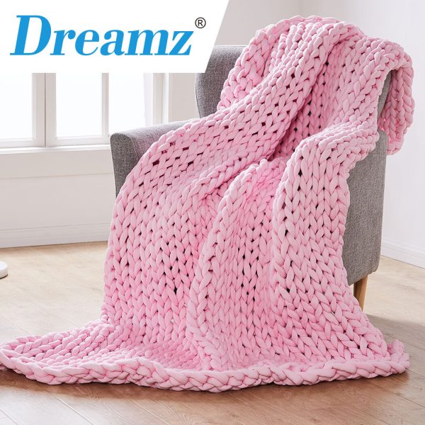 Knitted Weighted Blanket Chunky Bulky Knit Throw Blanket – Pink, 9 KG