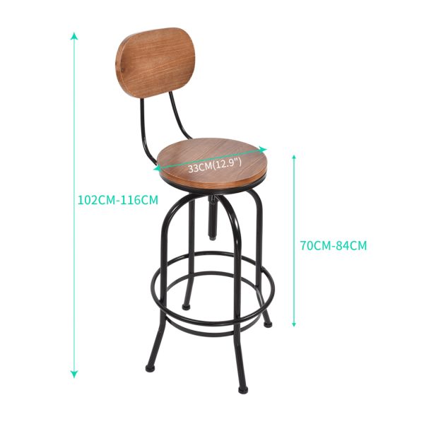 2x Levede Industrial Bar Stools Kitchen Stool Wooden Barstools Swivel Vintage