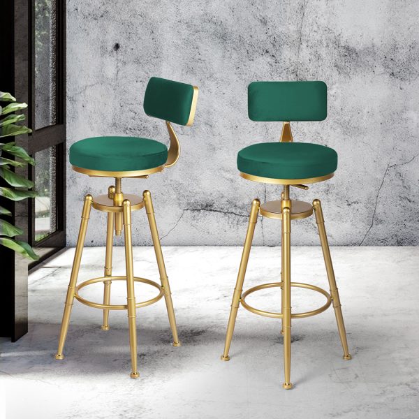 Bar Stools Kitchen Stool Chair Swivel Barstools Velvet Padded Seat – Green