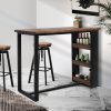 High Bar Table Industrial Pub Table With 3-Tier Storage Shelf Solid Wood