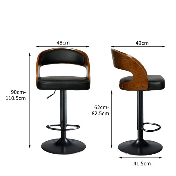1x Bar Stools Kitchen Gas Lift Wooden Beech Stool Chair Swivel Barstools – Black