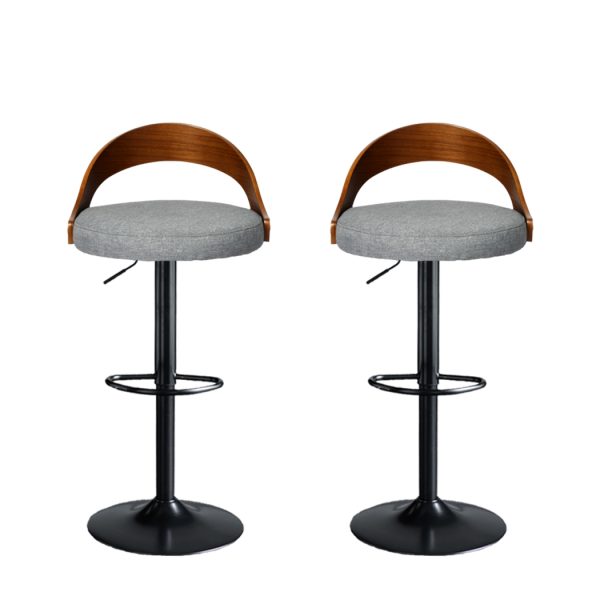 1x Bar Stools Kitchen Gas Lift Wooden Beech Stool Chair Swivel Barstools – Black and Grey