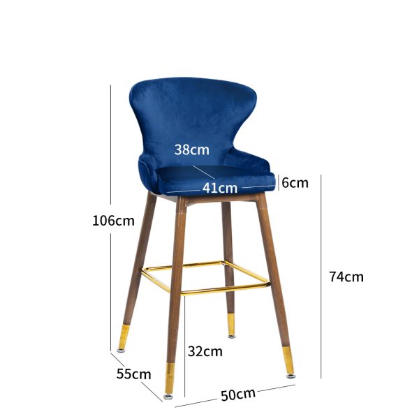 2x Bar Stools Kitchen Stool Chairs Velvet Swivel Barstools Luxury Blue