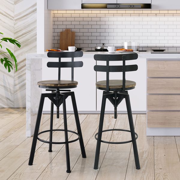 Industrial Adjustable Swivel Bar Stools With Back Wood Counter Chairs x1