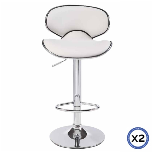 2X Bar Stools Faux Leather Mid High Back Adjustable Crome Base Gas Lift Swivel Chairs – White