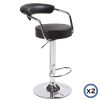 2X Bar Stools Faux Leather High Back Adjustable Crome Base Gas Lift Swivel Chairs – Black