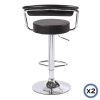 2X Bar Stools Faux Leather High Back Adjustable Crome Base Gas Lift Swivel Chairs – Black