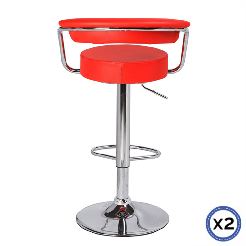 2X Bar Stools Faux Leather High Back Adjustable Crome Base Gas Lift Swivel Chairs – Red