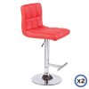 2X Bar Stools Faux Leather Mid High Back Adjustable Crome Base Gas Lift Swivel Chairs – Red