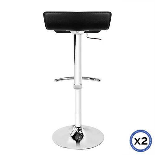 2X Bar Stools Faux Leather Low Back Adjustable Crome Base Gas Lift Slim Seat Swivel Chairs – Black