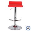 2X Bar Stools Faux Leather Low Back Adjustable Crome Base Gas Lift Slim Seat Swivel Chairs – Red