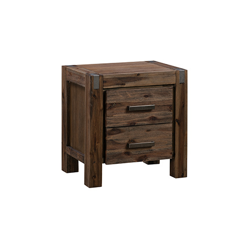 Alton Bedside Table 2 drawers Night Stand in Solid Acacia Wood Chocolate Colour