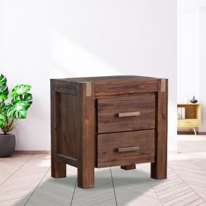 Hawthorne Bedside Table 2 drawers Night Stand Solid Wood Acacia – Chocolate