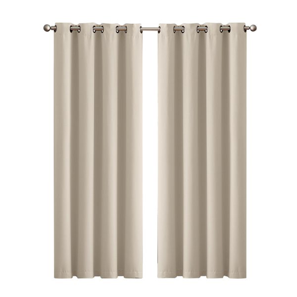 2x Blockout Curtains Panels 3 Layers Eyelet Room Darkening – 132 x 213 cm, Beige