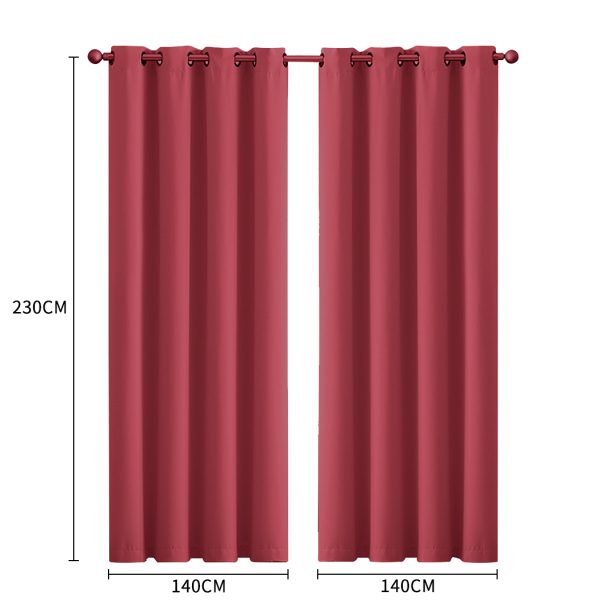 2x Blockout Curtains Panels 3 Layers Eyelet Room Darkening – 140 x 230 cm, Burgundy