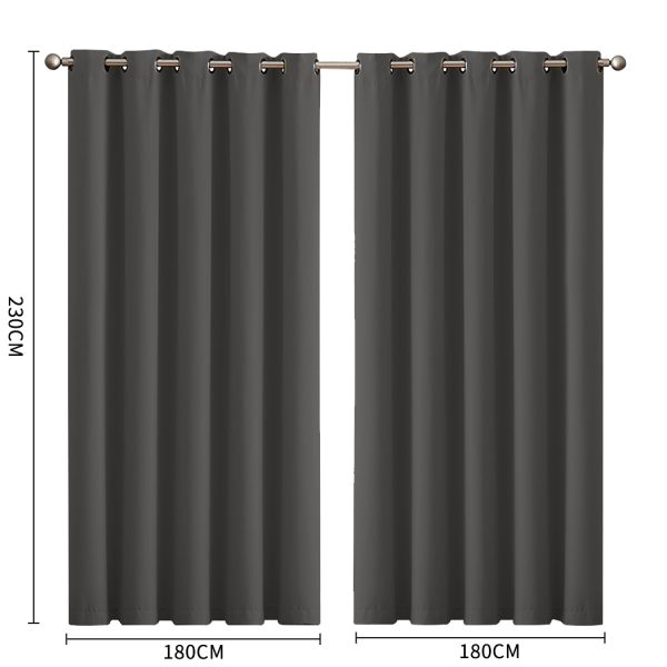 2x Blockout Curtains Panels 3 Layers Eyelet Room Darkening – 180 x 230 cm, Charcoal