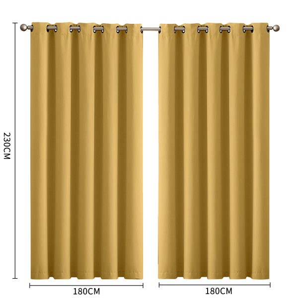 2x Blockout Curtains Panels 3 Layers Eyelet Room Darkening – 180 x 230 cm, Mustard