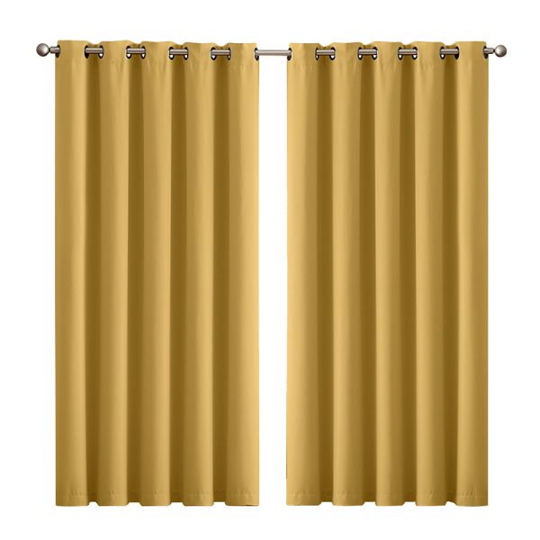 2x Blockout Curtains Panels 3 Layers Eyelet Room Darkening – 180 x 230 cm, Mustard