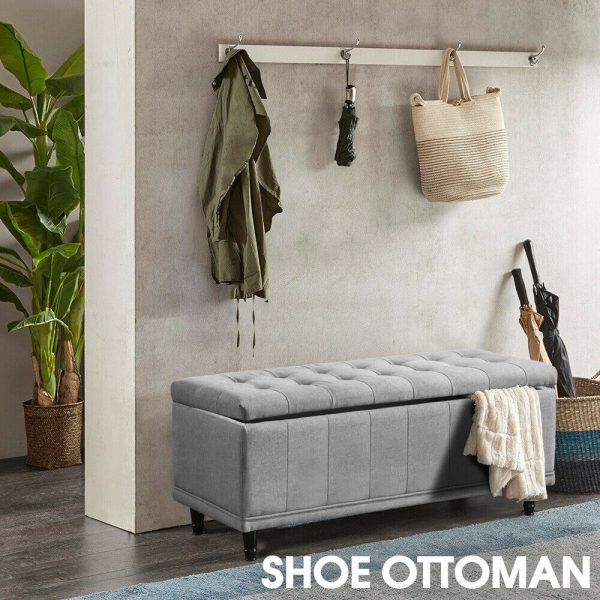 Storage Ottoman Blanket Box Fabric Rest Chest Toy Foot Stool Bed Bench – Dark Grey
