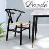 Set of 2 Dining Chairs Rattan Seat Side Chair Kitchen Wood Furniture – Black