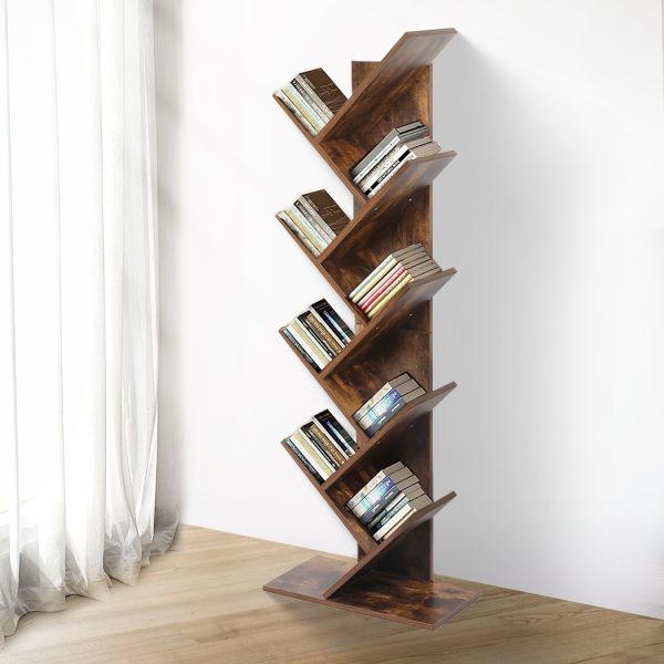 8-Tier Bookshelf Wooden Tree Bookcase Storage Home Decor Display Stand