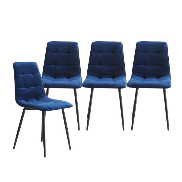 4x Dining Chairs Kitchen Table Chair Lounge Room Retro Padded Seat Velvet – Blue