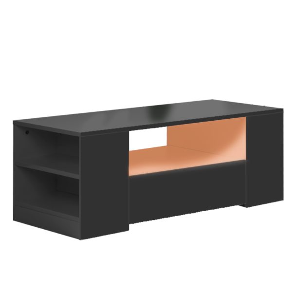 Coffee Table LED Lights High Gloss Storage Drawer Living Room – Black