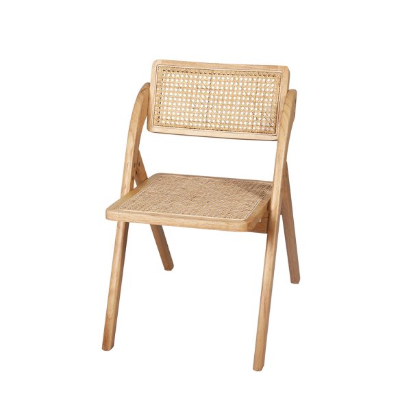 Foldable Single Deck Chair Solid Wood Rubberwood Rattan Lounge Seat