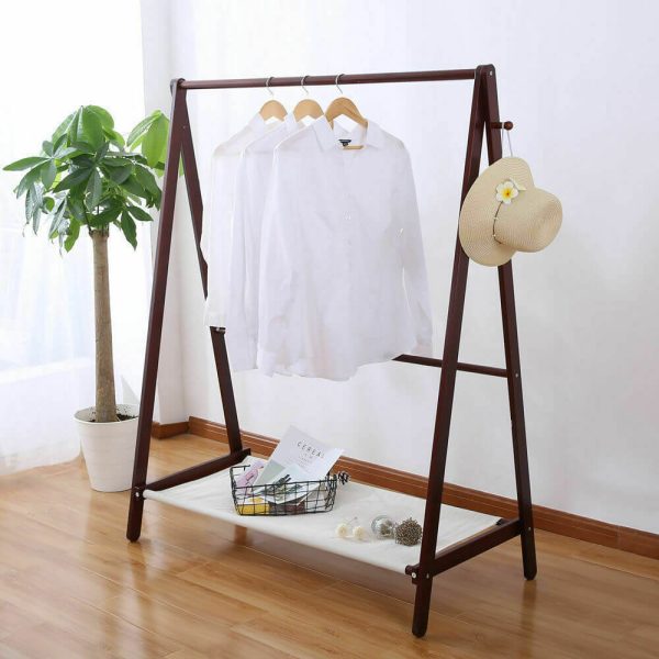 Clothes Stand Garment Dyring Rack Hanger Organiser Wooden Free Standing – Brown
