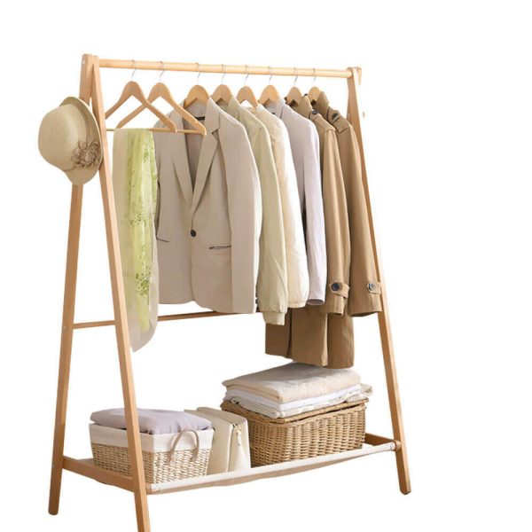 Clothes Stand Garment Dyring Rack Hanger Organiser Wooden Free Standing – Natural