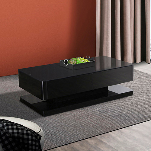 Stylish Coffee Table High Gloss Finish in Shiny Colour with 4 Drawers Storage – Black
