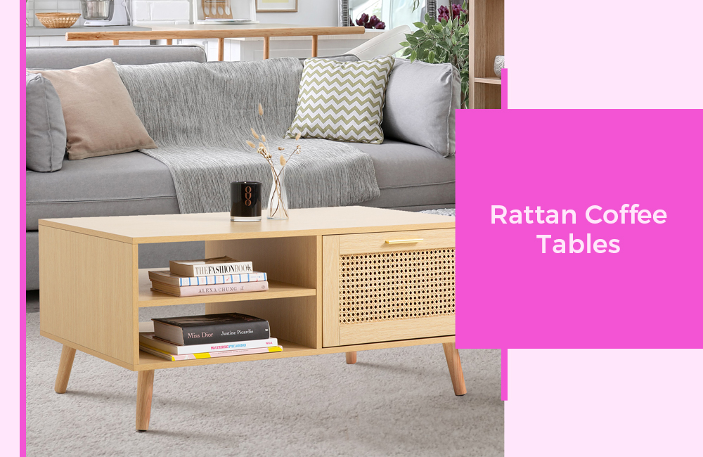 Rattan outdoor coffee table with drawers