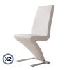 2x Z Shape Leatherette Dining Chairs with Stainless Base – White