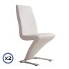 2x Z Shape Leatherette Dining Chairs with Stainless Base – White