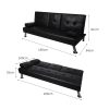 Burien Adjustable Sofa Bed Lounge Futon Couch Leather Beds 3 Seater Cup Holder Recliner – Black