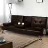 Burien Adjustable Sofa Bed Lounge Futon Couch Leather Beds 3 Seater Cup Holder Recliner – Brown
