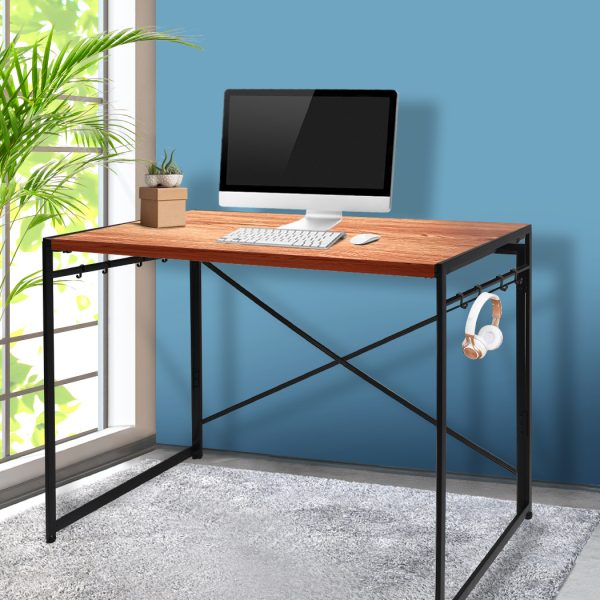 Office Desk Computer Work Study Gaming Foldable Home Student Table Metal Stable – Wooden