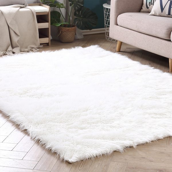 Floor Rugs Sheepskin Shaggy Rug Area Carpet Bedroom Living Room Mat – 160 x 230 cm, White