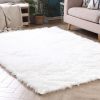 Floor Rugs Sheepskin Shaggy Rug Area Carpet Bedroom Living Room Mat – 60 x 120 cm, White