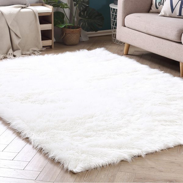 Floor Rugs Sheepskin Shaggy Rug Area Carpet Bedroom Living Room Mat – 80 x 150 cm, White