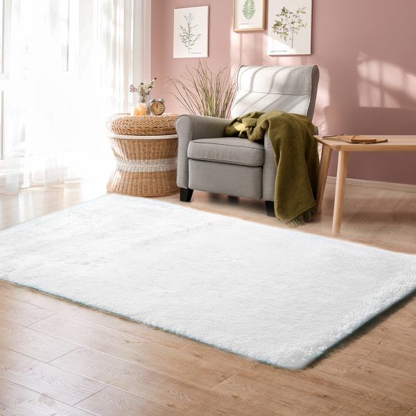 Floor Mat Rugs Shaggy Rug Area Carpet Large Soft Mats – 120 x 160 cm, White