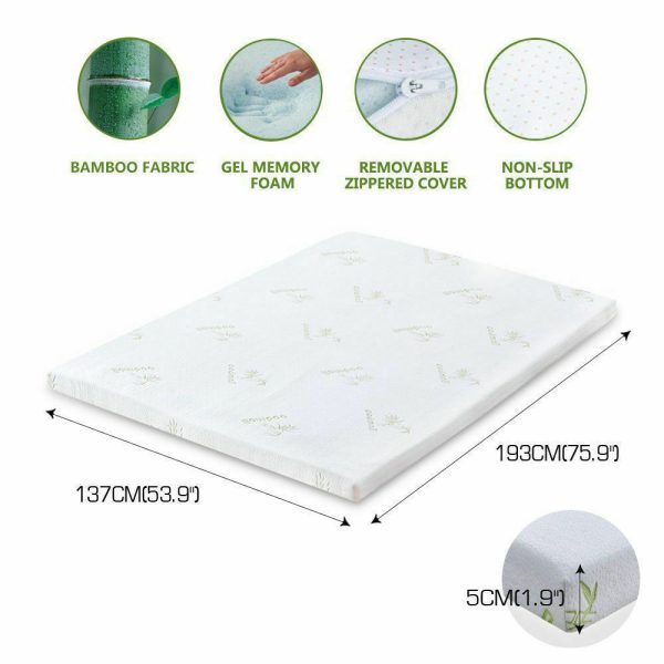 5cm Thickness Cool Gel Memory Foam Mattress Topper Bamboo Fabric – DOUBLE, 5 cm
