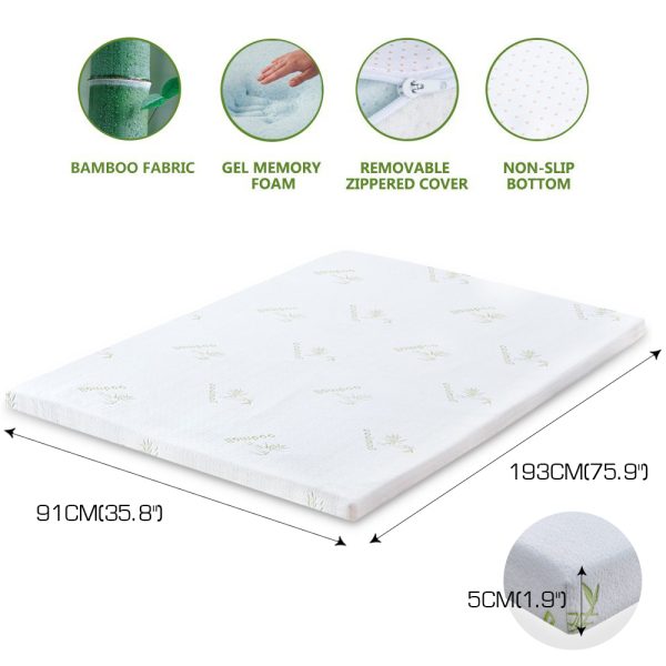 5cm Thickness Cool Gel Memory Foam Mattress Topper Bamboo Fabric – SINGLE, 5 cm