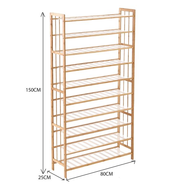 10 Tiers 80cm Wide Bamboo Shoe Rack Storage Wooden Organizer Shelf Stand
