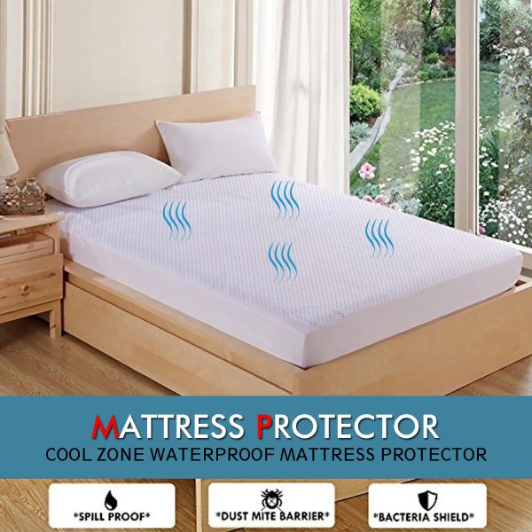Mattress Protector Topper Polyester Cool Fitted Cover Waterproof – KING SINGLE