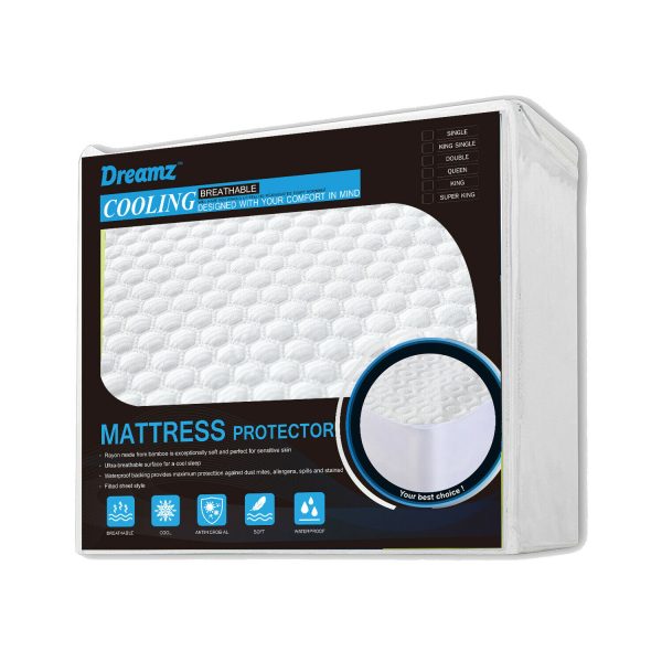 Mattress Protector Topper Polyester Cool Fitted Cover Waterproof – SINGLE