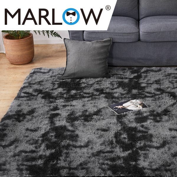 Floor Rug Shaggy Rugs Soft Large Carpet Area Tie-dyed – 200 x 230 cm, Black
