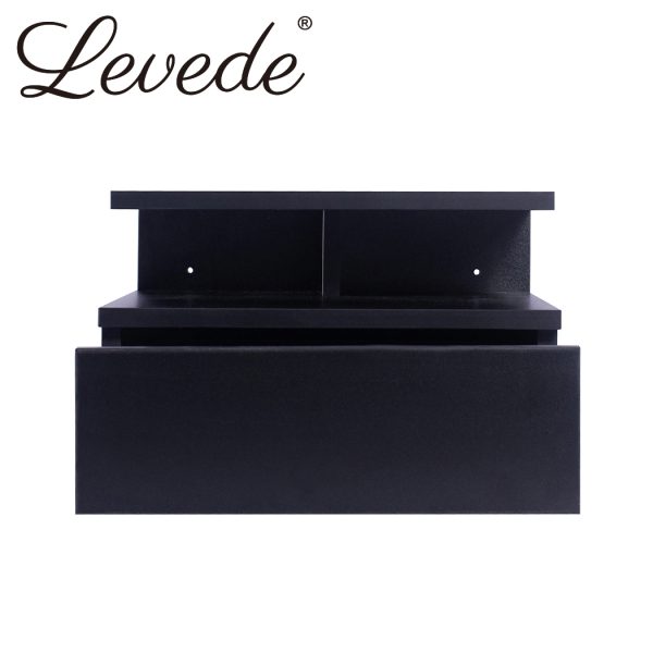 Linburn Bedside Tables LED Side Table Storage Drawer Floating Nightstand – Black
