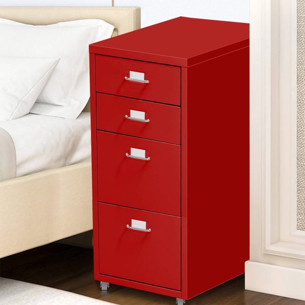 4 Tiers Steel Orgainer Metal File Cabinet With Drawers Office Furniture – Red